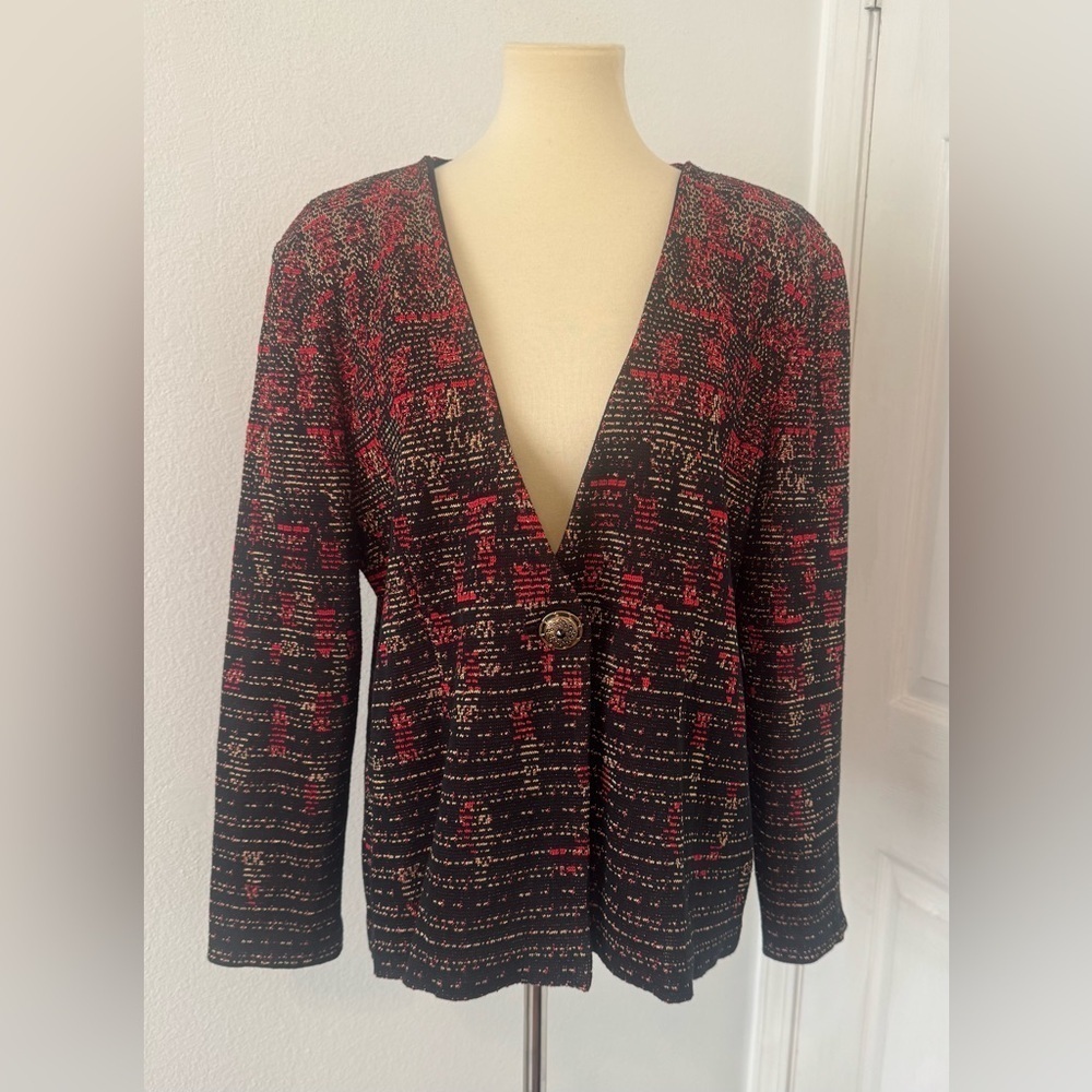 Misook Knit Cardigan One Button Business Old Money Festive Holiday Size Large